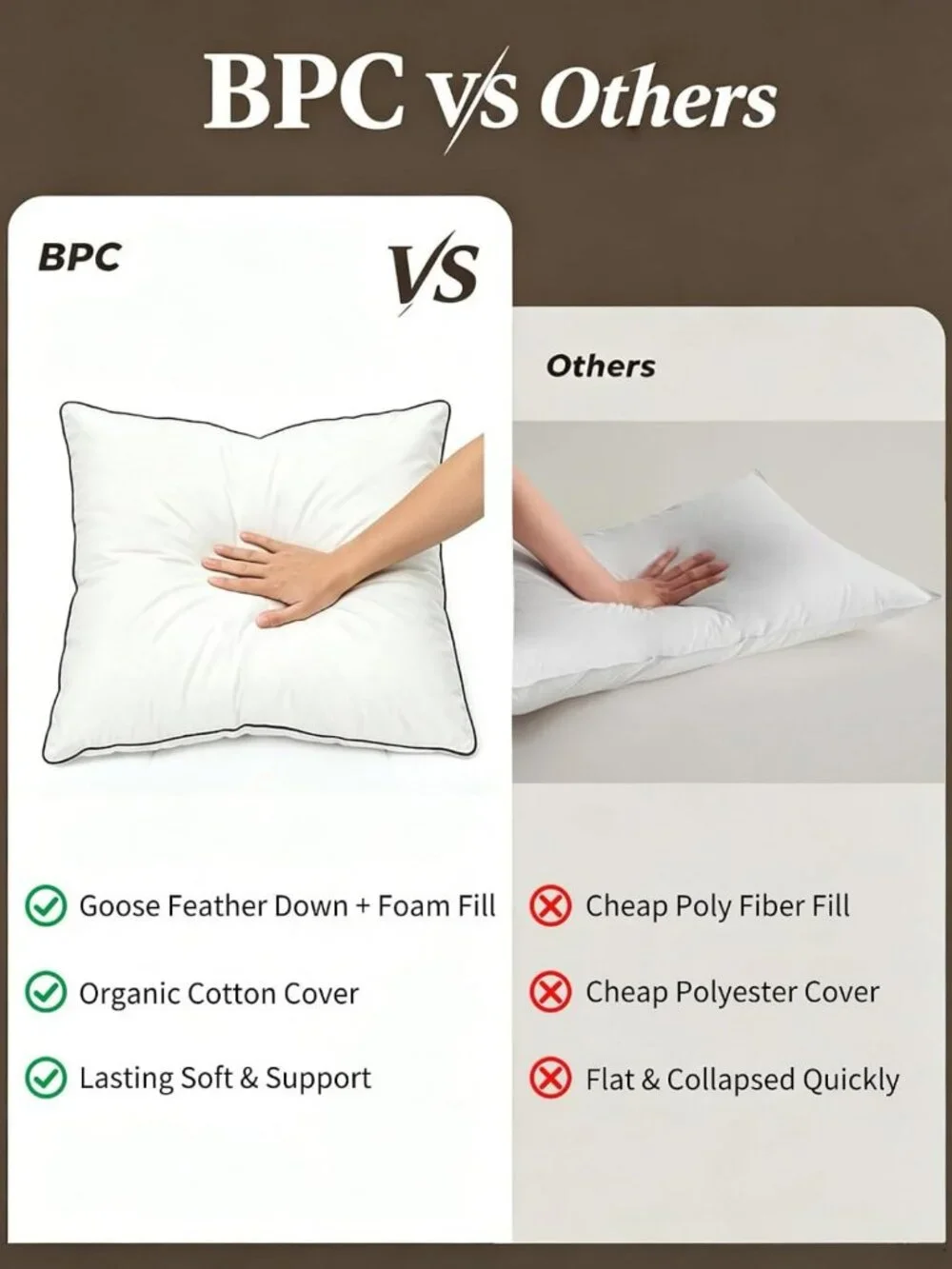 Cozy Goose Feather Down Pillows Set of 2, Ideal Support for Side Sleepers